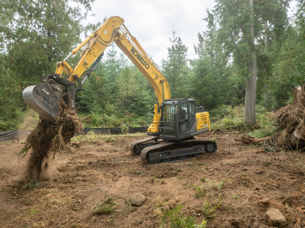 Kobelco SK170LC-11 excavator working in the woods