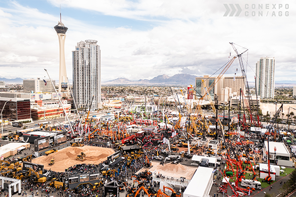 CONEXPO overhead view of machine exhibits