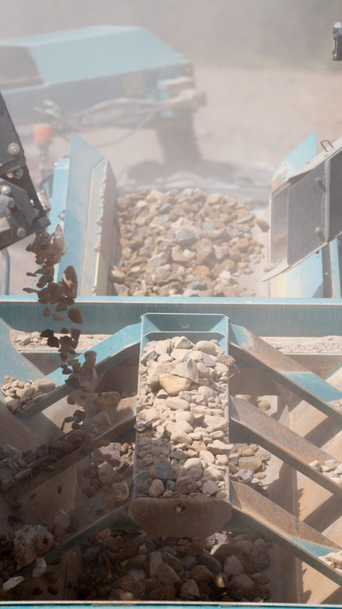 Close up view of materials being processed